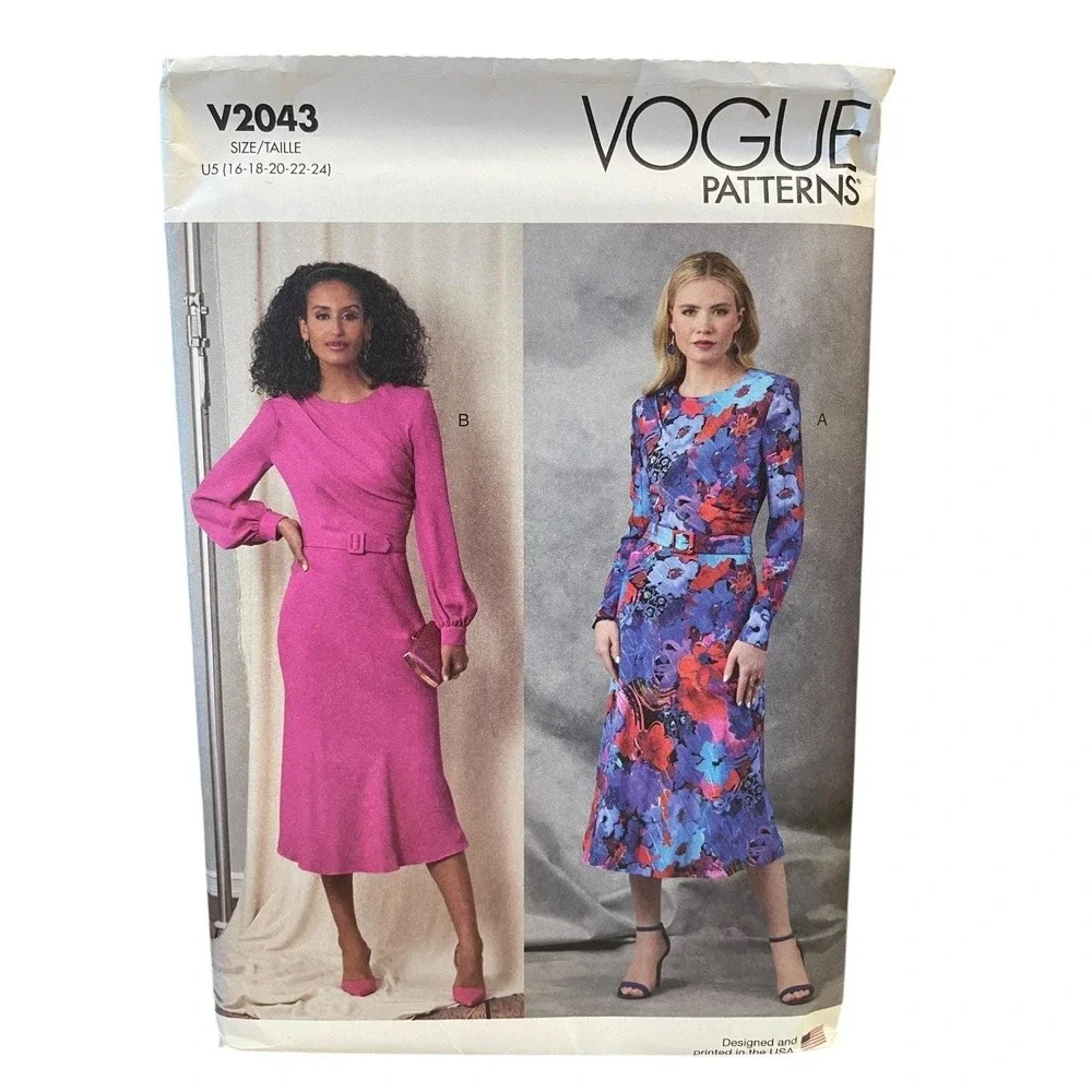 Vogue Patterns V2043 Misses' Dress & Belt Sizes 16-24 Vintage